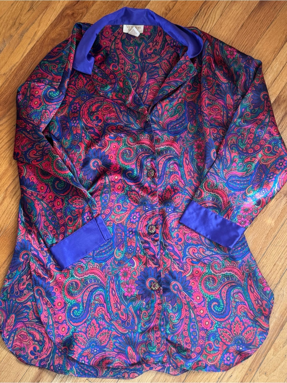 Victoria's Secret Vibrant Paisley Satin Pajama Top in Pink & purple